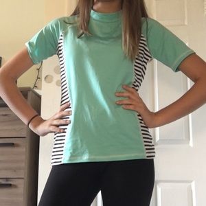 Blue and Striped Girls Swim Shirt